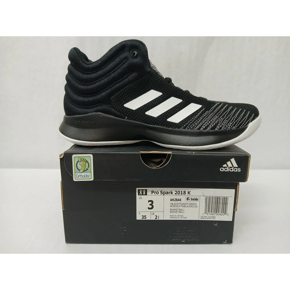 Adidas Kids Pro Spark 2018 K Basketball Shoe Sneakers AH2644 Black White Size‎ 3